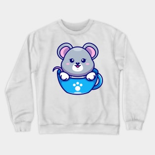 Cute mouse on cup coffee cartoon Crewneck Sweatshirt